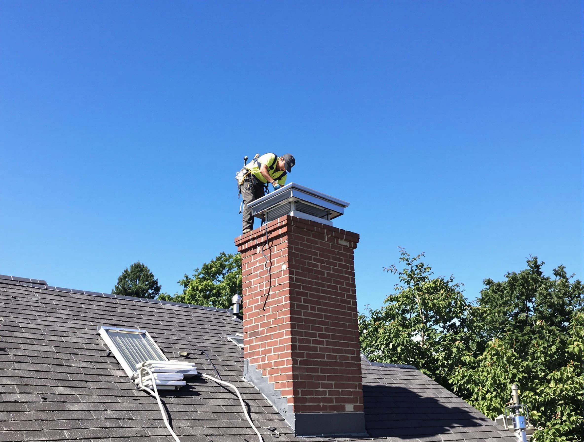 Bon Air Chimney Sweep technician measuring a chimney cap in Bon Air, VA